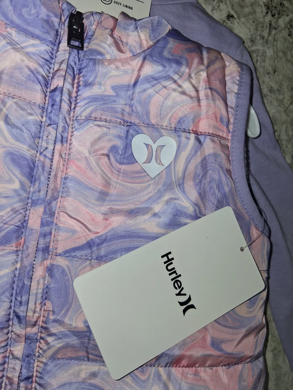 Hurley Girls' Lavender Swirl Puffer Vest Set